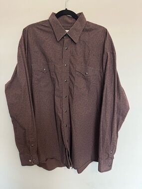 ⭐️ Panhandle Rough Stock Printed Brown Long-Sleeve Snap Down Shirt Size XL